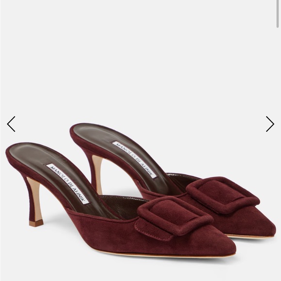 Manolo Blahnik Dark Red Suede Heels 39.6 - Picture 1 of 6